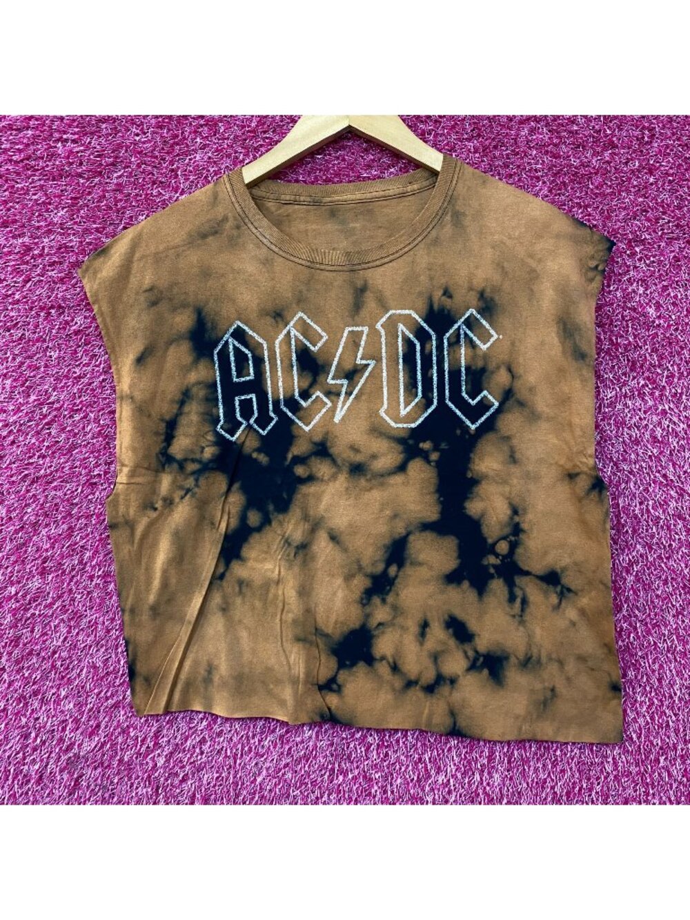 AC/DC Tie Dye Rock Band Sleeveless Croptop Medium